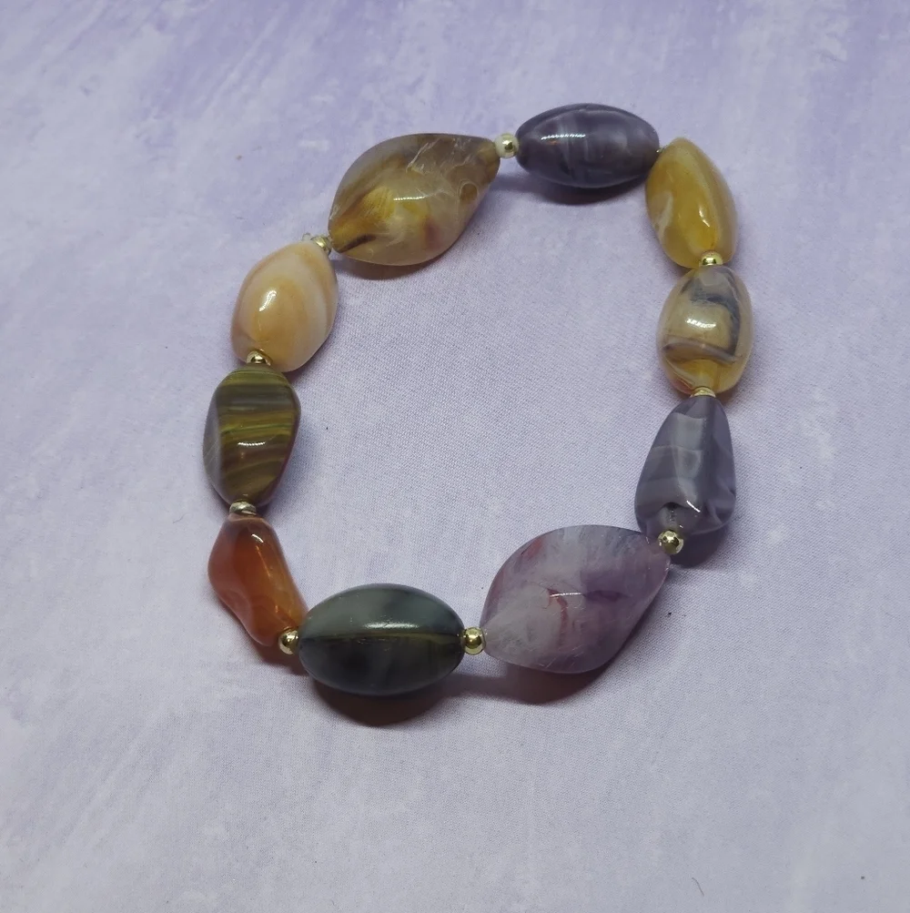 👍5 For $20 Vintage Multi-Colored Natural Polished Stone Beaded Bracelet